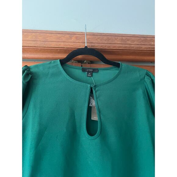 NWT J. Crew Women's Puff Long Sleeve Keyhole Drapey Crepe Blouse Green Size ST - Picture 4 of 12